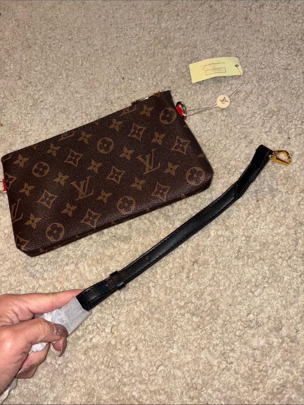 Brown Monogram Bag with Decorative Studs and Black Strap - Picture 3 of 8